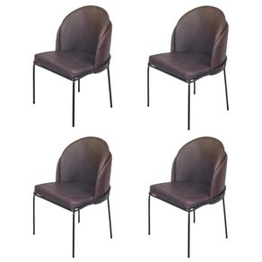 Kit 4 Cadeiras Denali Nevada Or Design Revestimento em Tecido Cafe Base Aco Pintado Preto